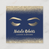 ラッシュメイクアップアーティスト金ゴールド紙吹雪ネイビーブルーサロン スクエア名刺 (正面)