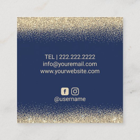 ラッシュメイクアップアーティスト金ゴールド紙吹雪ネイビーブルーサロン スクエア名刺 (裏面)