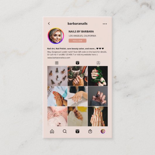 ラッシュメイクアップモダンアーティストピーチピンクインスタグラム 名刺 (正面)