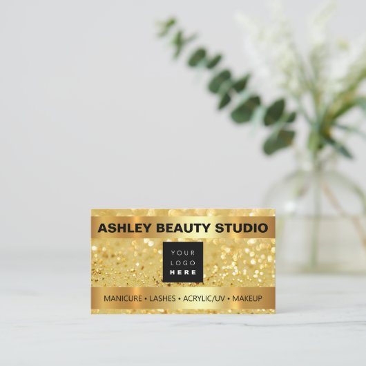ラッシュメイクアップ爪、 ネイルスタイリカスタムスト金ゴールドグリッター 名刺 (スタンド正面)