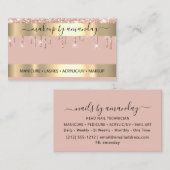 ラッシュメイクアップ爪、 ネイルスタイリストロゴグリッターバラ金ゴールド 名刺 (正面/裏面)