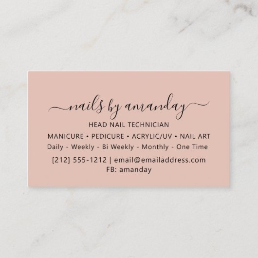 ラッシュメイクアップ爪、 ネイルスタイリストロゴグリッターバラ金ゴールド 名刺 (裏面)