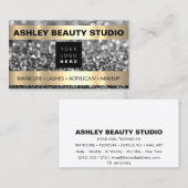 ラッシュメイクアップ爪、 ネイルスタイリストロゴグレーシルバーグリッター 名刺 (正面/裏面)