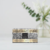 ラッシュメイクアップ爪、 ネイルスタイリストロゴグレーシルバーグリッター 名刺 (スタンド正面)