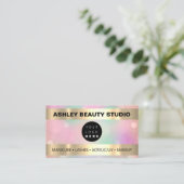 ラッシュメイクアップ爪、 ネイル美容師ロゴ金ゴールドバラ 名刺 (スタンド正面)