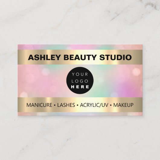 ラッシュメイクアップ爪、 ネイル美容師ロゴ金ゴールドバラ 名刺 (正面)