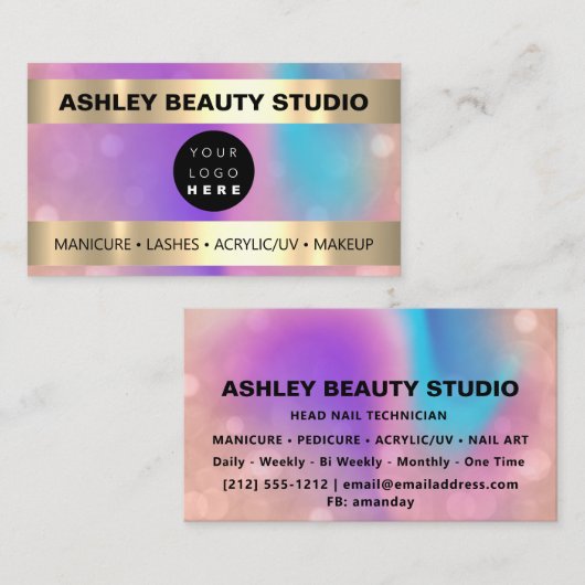 ラッシュメイクアップ爪、 ネイル美容師ロゴ金ゴールド自筆証書 名刺 (正面/裏面)