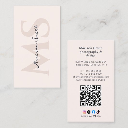 ラッシュメモダンークアップアーティストパステルピンクモノグラムB 名刺 (正面/裏面)