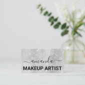 ラッシュメ気にークアップロゴ美容師グレーシルバー 名刺 (スタンド正面)