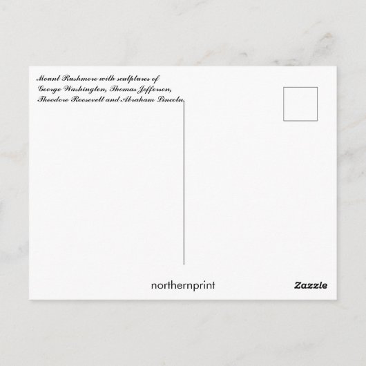 ラッシュモア山の彫刻(ラッシュモアさんのでんこ)サウスダコタ州、アメリカ合衆国 ポストカード (裏面)