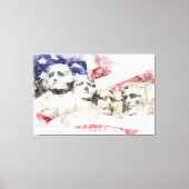ラッシュモア山の水彩画とアメリカ国旗 キャンバスプリント (正面)
