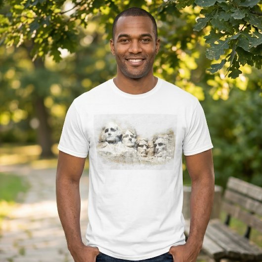 ラッシュモア山大統領水彩画アート Tシャツ
