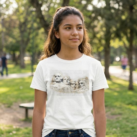ラッシュモア山大統領水彩画アート Tシャツ