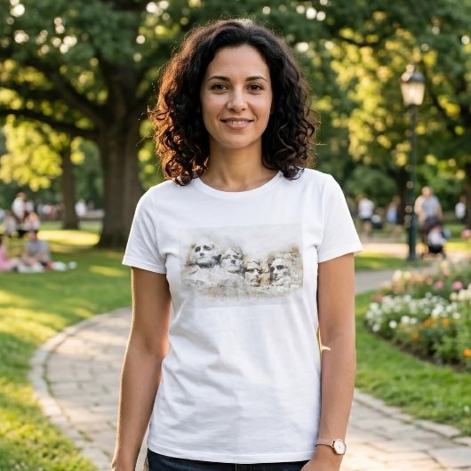 ラッシュモア山大統領水彩画アート Tシャツ