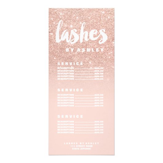 ラッシュモダンタイポグラフィ赤面バラ金ゴールド価格表 ラックカード (正面)