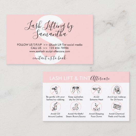 ラッシュリフトおよびティントアフターケアのポスト命令 名刺 (正面/裏面)