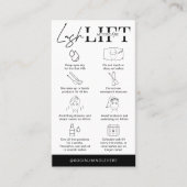 ラッシュリフト&ティントアフターケアの指示ミニマリスト 名刺 (正面)