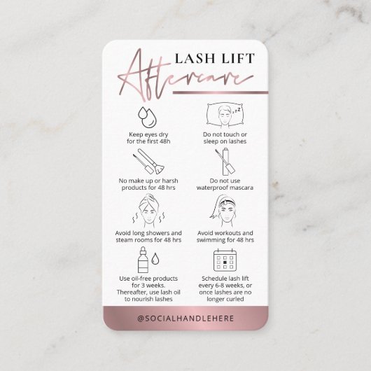 ラッシュリフト&ティントアフターケアガイド青銅バラ金ゴールド 名刺 (正面)