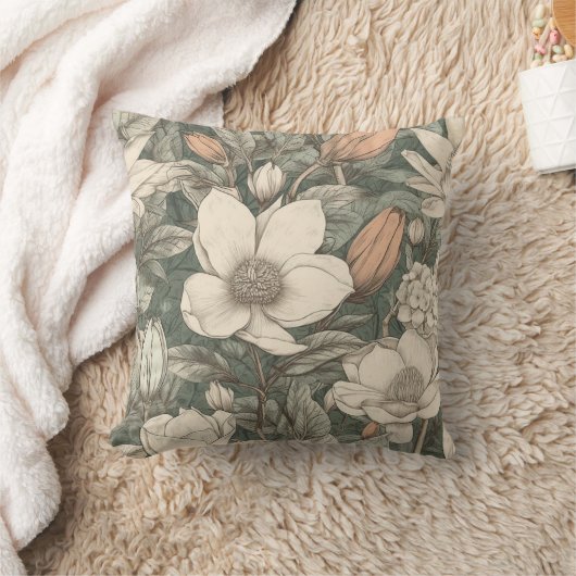 ラッシュヴィンテージマグノリアフローラ植物学 クッション (ブランケット)