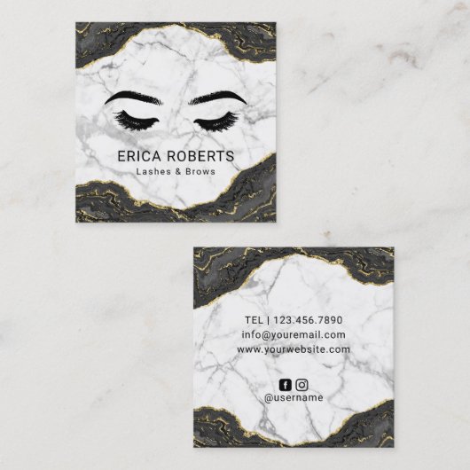 ラッシュ化粧アーティスモダントブラック金ゴールド大理石 スクエア名刺 (正面/裏面)