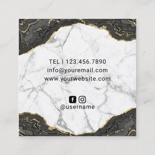 ラッシュ化粧アーティスモダントブラック金ゴールド大理石 スクエア名刺 (裏面)