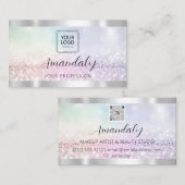 ラッシュ爪、 ネイルQRCodeロゴエレガントグリッター 名刺 (正面/裏面)