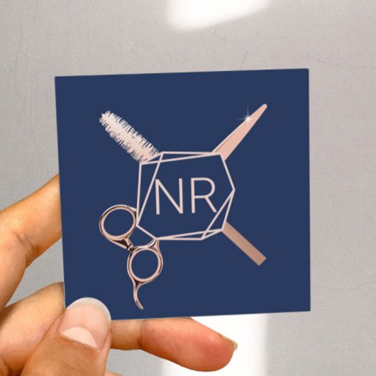 ラッシュ美容師バラ金ゴールド幾何学海軍ブルー スクエア名刺