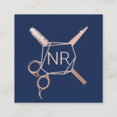 ラッシュ美容師バラ金ゴールド幾何学海軍ブルー スクエア名刺 (正面)