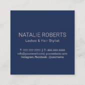 ラッシュ美容師バラ金ゴールド幾何学海軍ブルー スクエア名刺 (裏面)