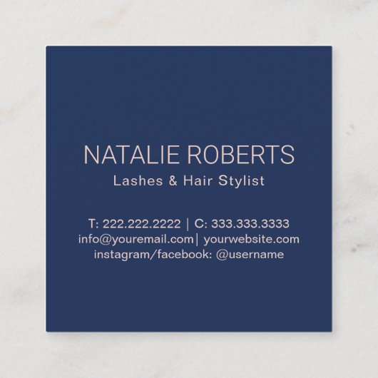 ラッシュ美容師バラ金ゴールド幾何学海軍ブルー スクエア名刺 (裏面)