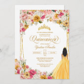 ラッシュ赤面ピンクイエロー金ゴールドフローラキンセアニェラ 招待状 (正面/裏面)