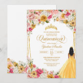 ラッシュ赤面ピンクイエロー金ゴールドフローラキンセアニェラinv 招待状 (正面/裏面)