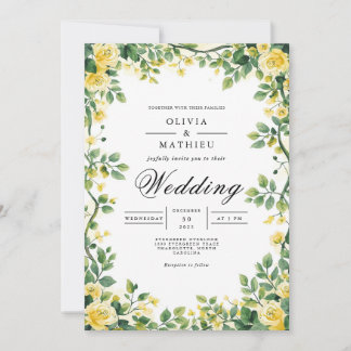 ラッシュ イエロー ボタニカル フレーム ウェディング 招待状