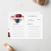 ラッシュ ネイビー ワイン フローラル ブライダル シャワー レシピ ノートカード (正面/裏面インサイチュ)