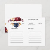 ラッシュ ネイビー ワイン フローラル ブライダル シャワー レシピ ノートカード (正面/裏面)