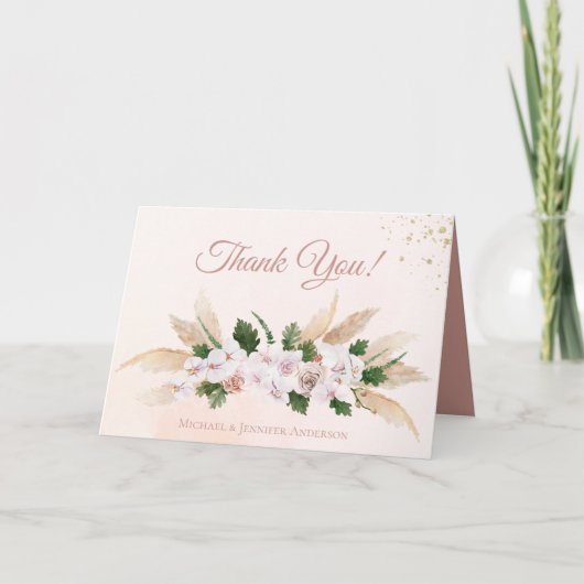 ラッシュ ピンク ゴールド ウォーターカラー フラワール サンクス サンキューカード (正面)