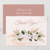 ラッシュ ピンク ゴールド ウォーターカラー フラワー サンクスカード サンキューカード (正面/裏面)