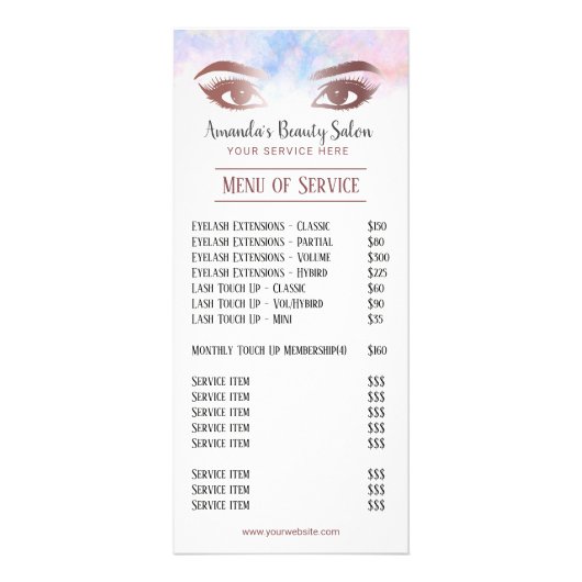 ラッシュ&ブロウズメイクアップアーティスト水彩価格表 ラックカード (正面)