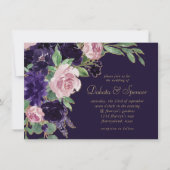 ラッシュ ブロッサム | ダークパープルとピンクのローズ フローラル 招待状 (正面)