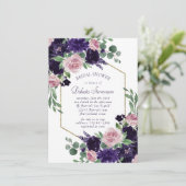 ラッシュ ブロッサム | 紫とピンクのバラの花 シャワー 招待状 (スタンド正面)