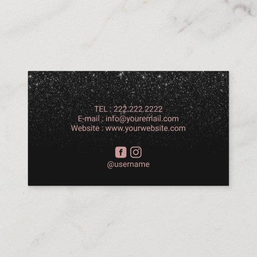 ラッシュ&ブローズ化粧アーティストブラックグリッターサロン 名刺 (裏面)