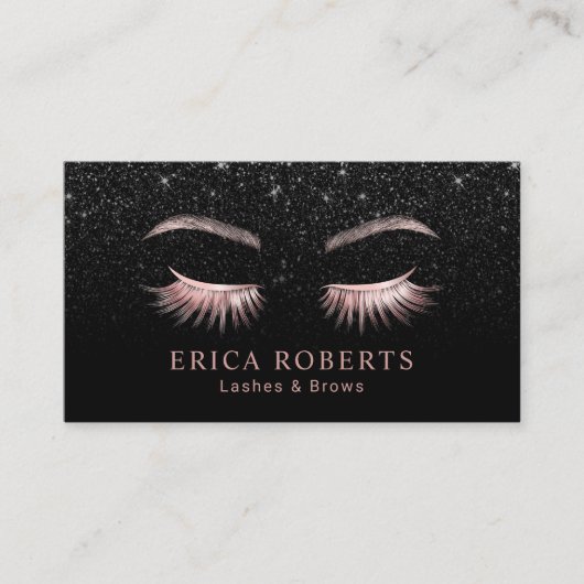 ラッシュ&ブローズ化粧アーティストブラックグリッターサロン 名刺 (正面)