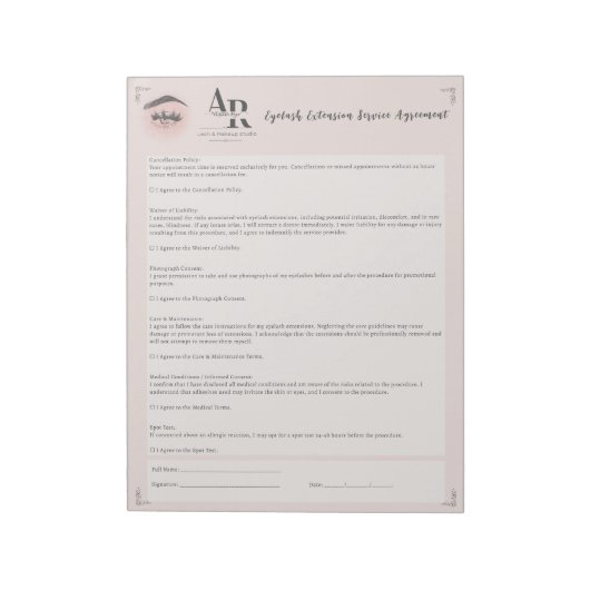 ラッシュ＆メイク　まつげエクステンション　免責同意書 ノートパッド (回転)