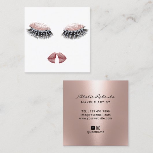 ラッシュ&リップスメイクアーティストバラ金ゴールド美しいサロン スクエア名刺 (正面/裏面)