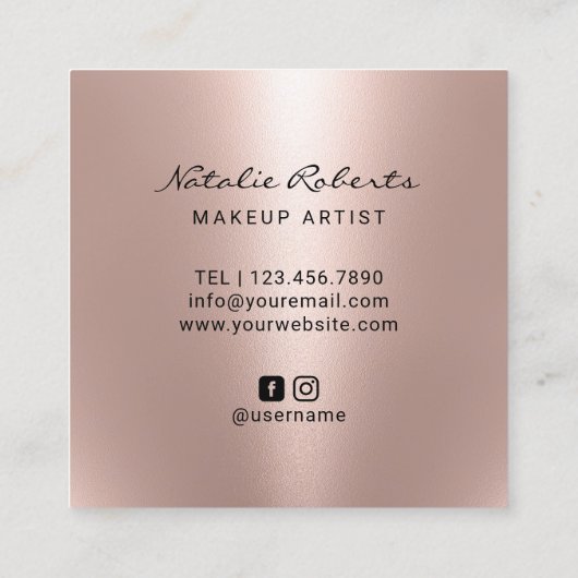 ラッシュ&リップスメイクアーティストバラ金ゴールド美しいサロン スクエア名刺 (裏面)