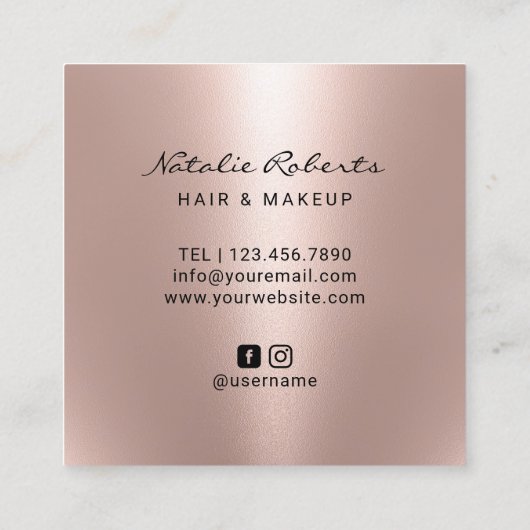 ラッシュ&リップヘアサロンメイクアーティストバラ金ゴールド スクエア名刺 (裏面)