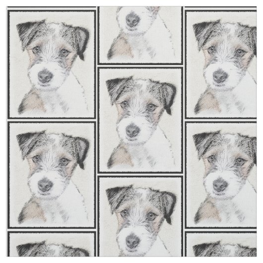ラッセルテリアの荒い絵画-元の犬の芸術 ファブリック (見本)