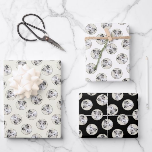 ラッセルテリア絵を描ーのラフオリジナルドッグアート ラッピングペーパーシート (正面)