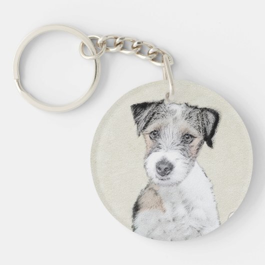 ラッセルテリア絵画ラフのオリジナル- Dog Art キーホルダー (正面)