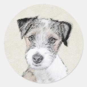 ラッセルテリア絵画ラフのオリジナル- Dog Art ラウンドシール